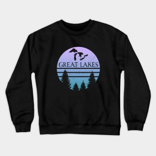Great Lakes Lake Huron Superior Michigan Erie Ontario Silhouette Souvenir Crewneck Sweatshirt